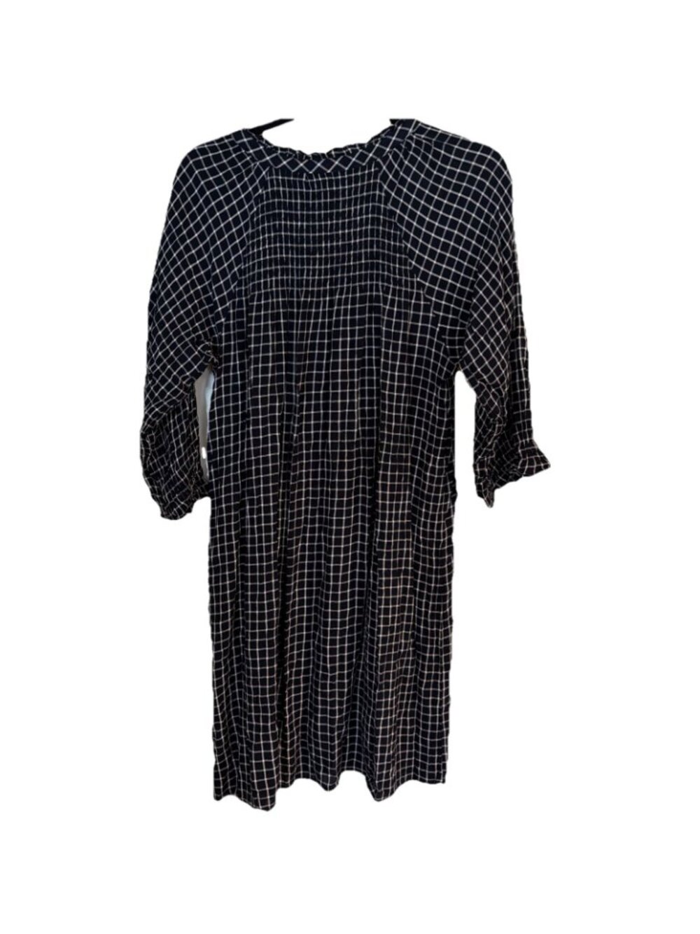 Anthropologie Maeve Dress Size Medium Sara Black Window Pane Viscose Smocked - Picture 6 of 11